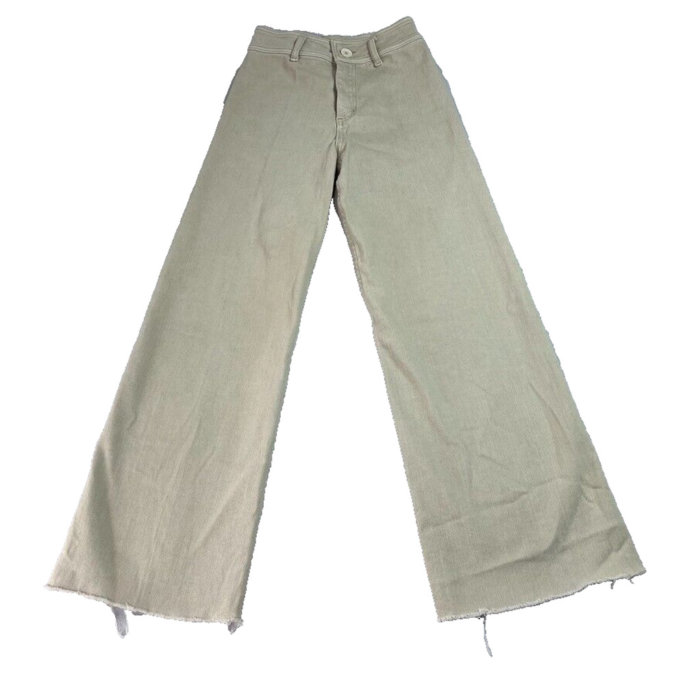Miou Muse Jeans Women's Size Small Cream Wide Leg High Rise Stretch Raw Hem
